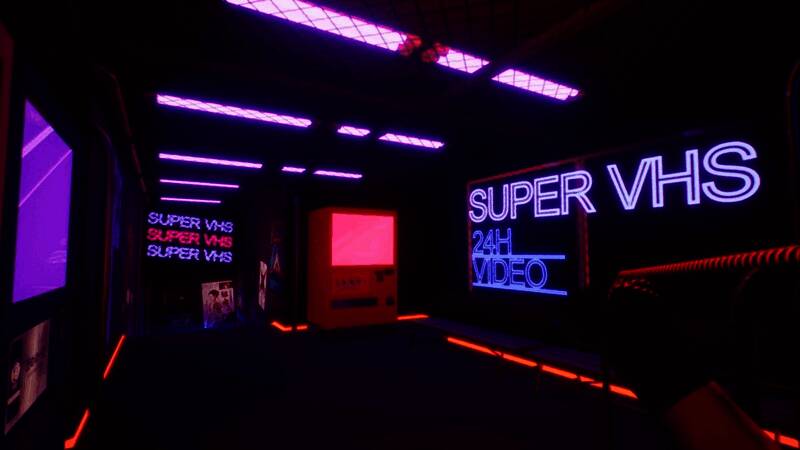 主角在公寓中休息的画面，墙上挂满收藏物品，整体风格暗黑而复古