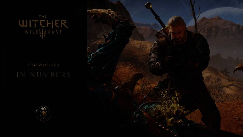 《巫师3》游戏封面艺术图，展示主角杰洛特手持银剑，背景为神秘森林