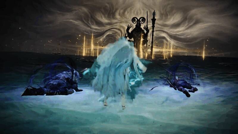 唤灵师在黑夜中召唤出幽灵战士，画面充满史诗感