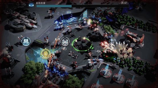 RTS视角下玩家操控部队进行激烈对战，战术走位精准到位