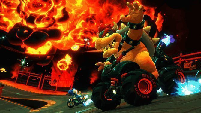 《马里奥赛车：世界》多人模式截图，多个角色在赛道上激烈角逐