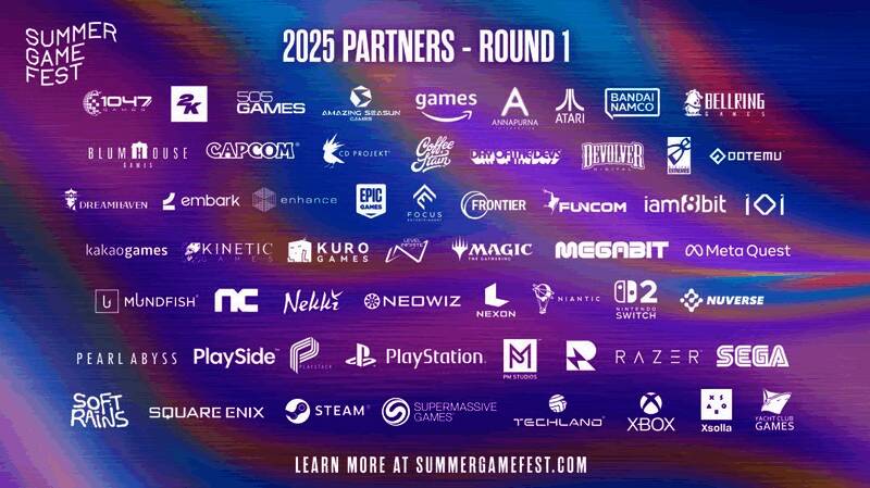 夏季游戏节宣传海报，展示多个知名游戏品牌和厂商logo