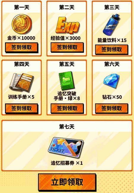 签到奖励页面截图，显示每日领取的资源详情