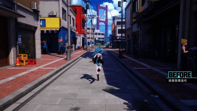 夜晚的城市街角，灯光反射与阴影处理非常细腻