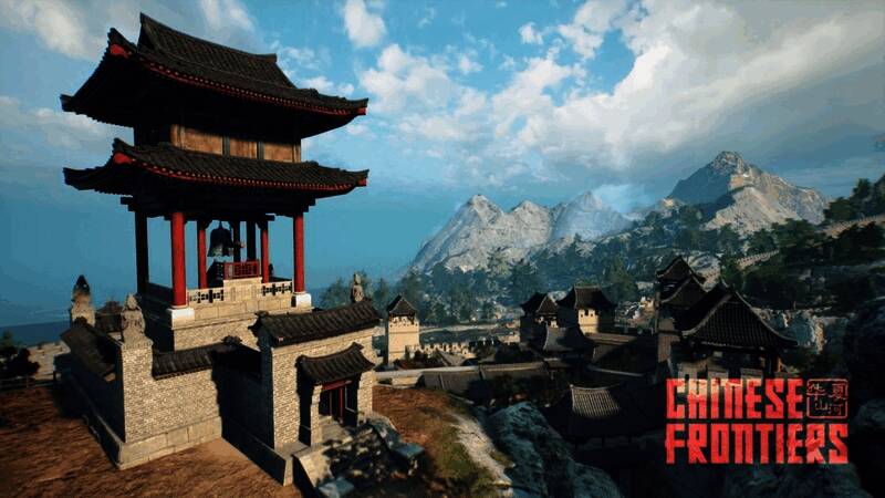 《华夏山河》游戏封面，展示长城雄伟壮观的建造场景