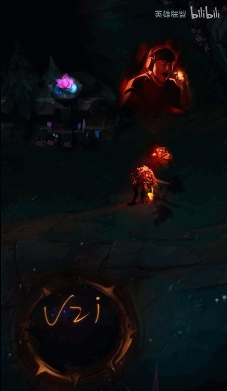 战斗场景特写，‘殿堂传奇’薇恩与敌方英雄对峙，背景为燃烧的战场