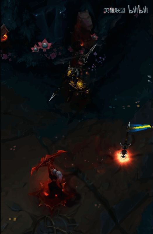 ‘联盟不朽’卡莎在峡谷中腾空一跃，身后留下残影，动作流畅自然