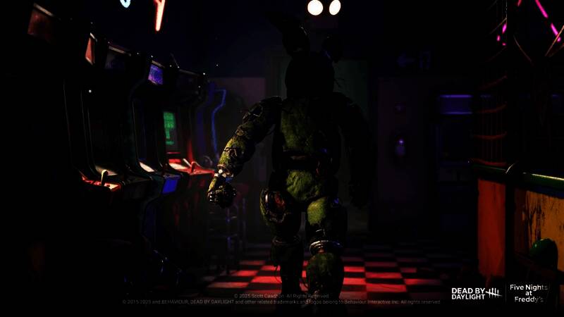 Freddy Fazbear's Pizzeria地图全景，灯光昏暗，气氛压抑