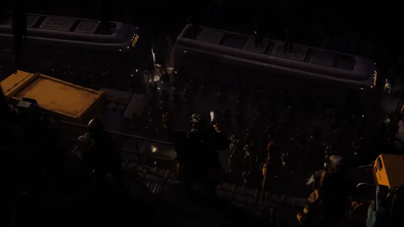 布鲁克林工业区全景展示，天空乌云密布，地面残垣断壁遍布