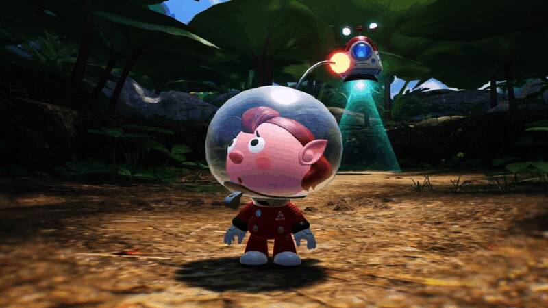 皮克敏角色在环球影城新园区互动展示，背景为奥兰多园区标志