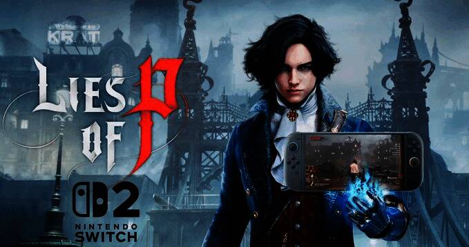 《匹诺曹的谎言》游戏封面，呈现主角与神秘生物对峙的场景，氛围阴暗神秘