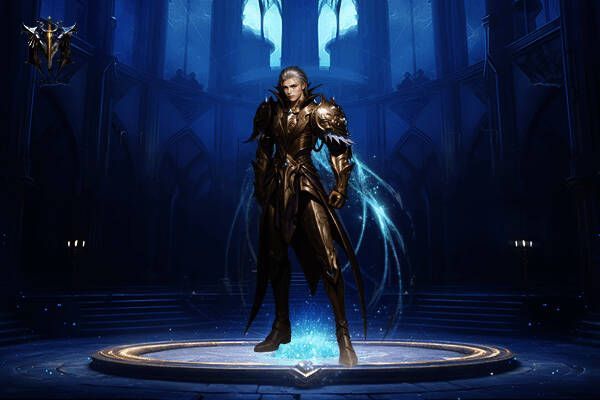 战士身穿重型铠甲，手持刀剑，展现刚毅与霸气