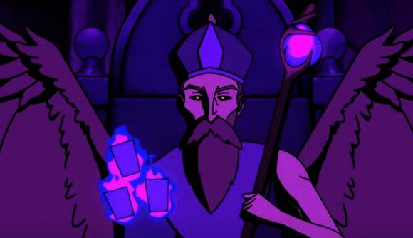 《九王》游戏画面展示卡牌布局与战斗场景，战场中央是城堡投石机发射巨石