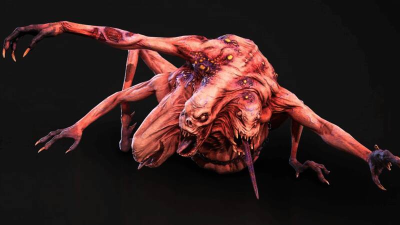 夜魇怪兽张开巨口，准备吞噬敌人，背景是黑暗奇幻风格的战场