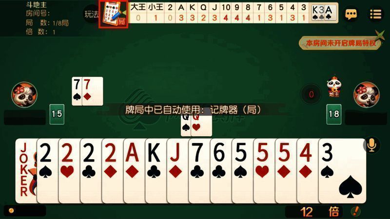 记牌器功能开启后的斗地主对局界面展示