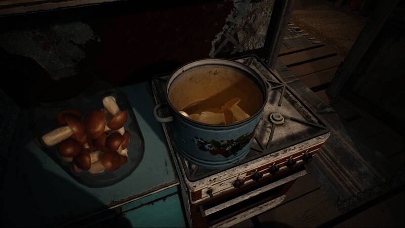 玩家手持竹篮正在采摘蘑菇的场景