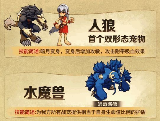 人狼宠物变身前后对比图，展现两种形态差异