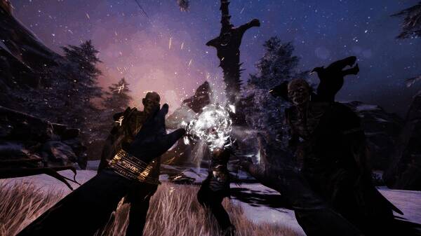 战斗场景截图，主角挥舞长剑与巨型怪物激烈交锋，环境光影效果逼真