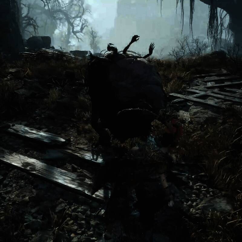 战斗场景中女主角施展连招，敌人被击退瞬间特效炸裂