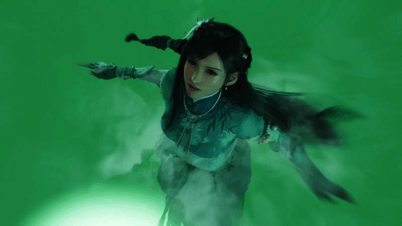 蒂法手持武器战斗画面，服装动态效果自然流畅