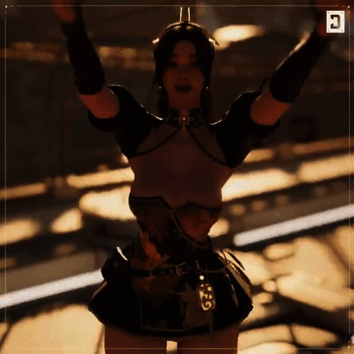 角色侧身站立，裙摆随风飘动，细节纹理清晰可见