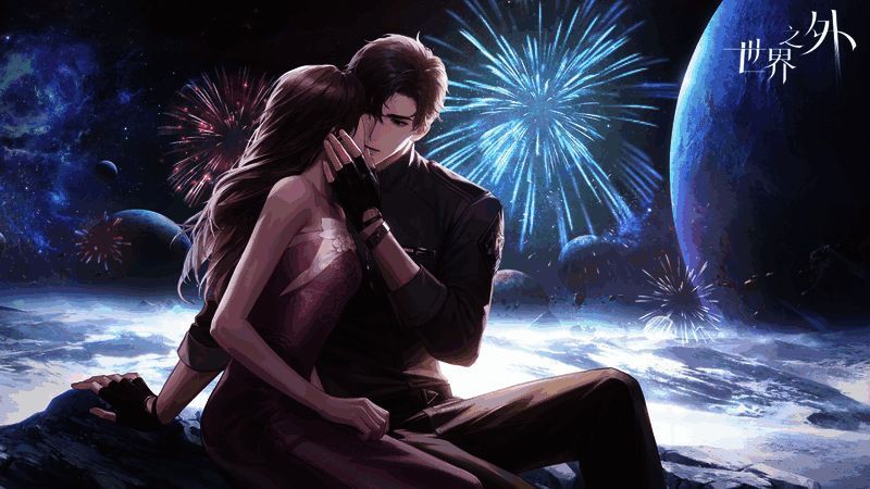 主角站在太空港口前，身后是巨大的星际战舰