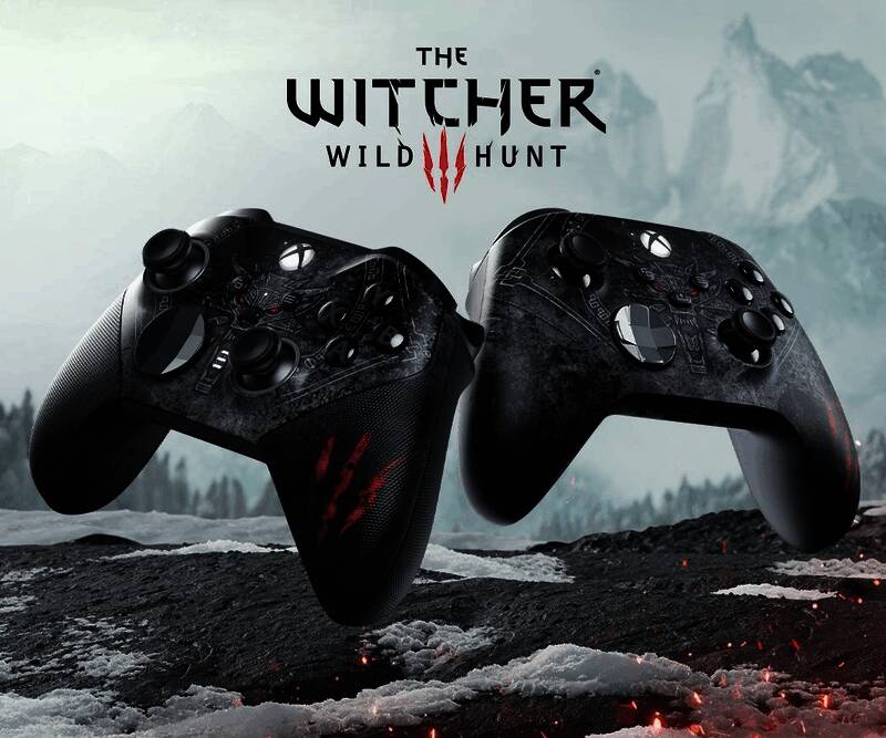 手柄正面呈现猎魔人标志性的银色剑刃纹路，表面采用金属质感涂层，边缘点缀符文雕刻，展现神秘奇幻风格