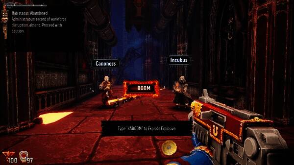 游戏关卡选择界面，背景为黑暗圣堂与钢铁废墟交织的场景