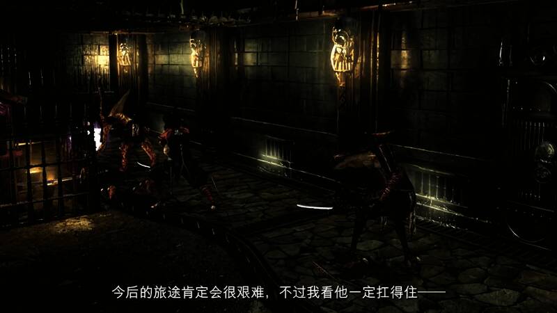 傲刚达泰斯挥舞黑色巨剑，眼神凌厉，身后是崩塌的战场