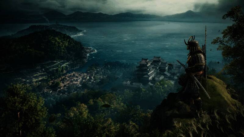 《刺客信条：影》合作模式设定图，展示团队作战与剧情交织的玩法设计