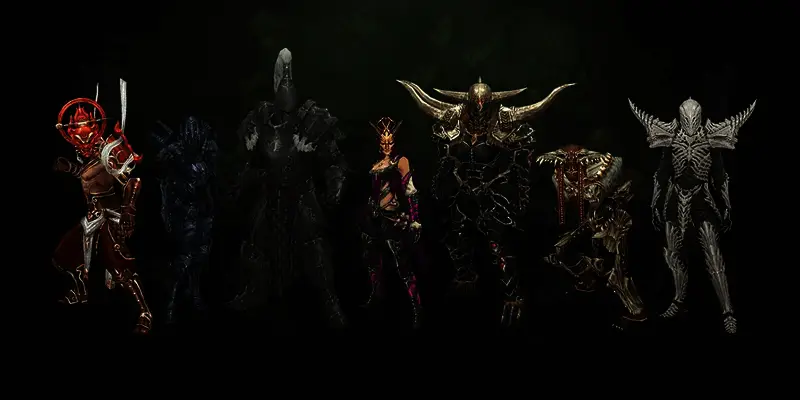 职业套装展示图，七大职业各具特色