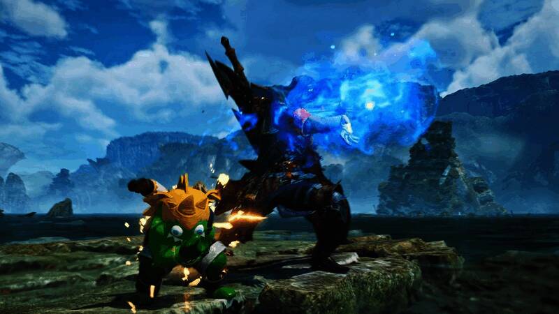 猎人穿戴豪鬼整套装备施展标志性招式，画面中呈现华丽的技能特效