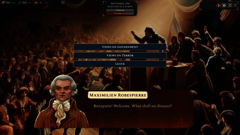 政治界面展示：玩家与不同派系代表进行对话