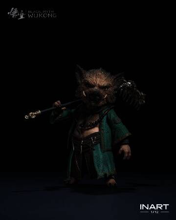 猪八戒人偶持钉耙战斗姿态展示，动作自然流畅