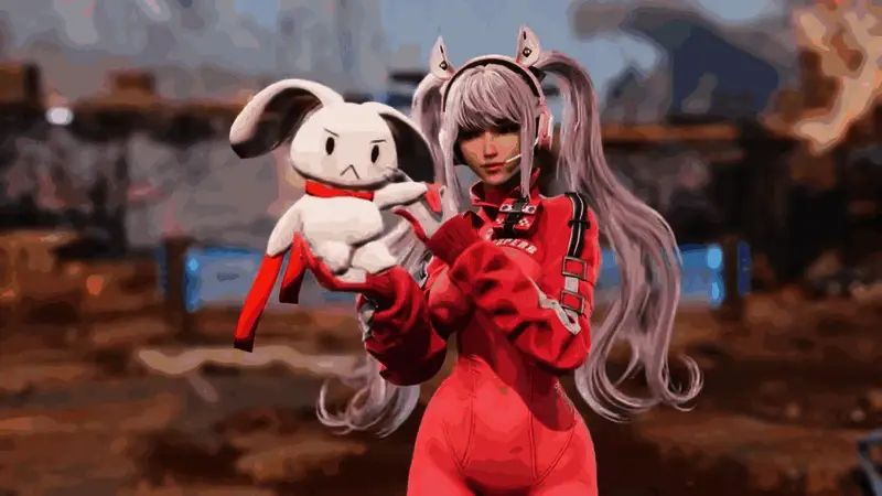 战斗场景特写，武器细节刻画精细，背景城市风格独特