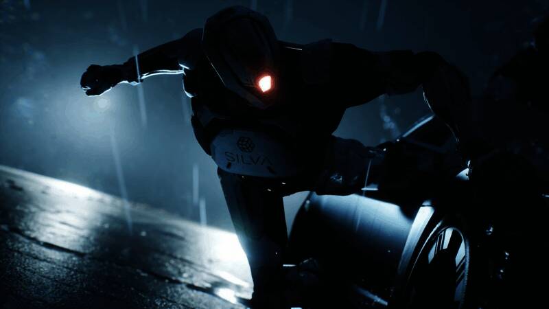 战斗场景展示，主角正与机械敌人激烈交火