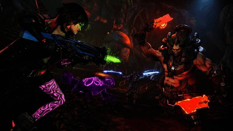 《无主之地4》游戏封面艺术图，风格粗犷，色彩鲜艳