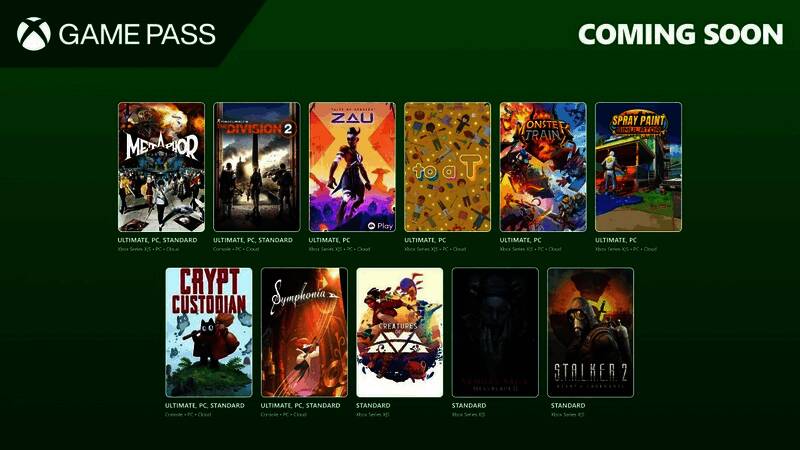 微软Game Pass五月下旬新增游戏宣传图，包含《潜行者2》《暗喻幻想》等多个LOGO