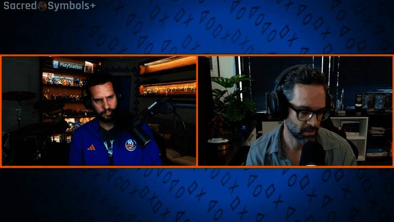 尼尔在播客中谈及项目时神情认真，背景为顽皮狗办公室照片