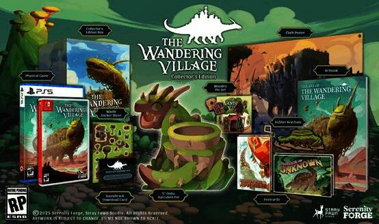 游戏主视觉图，展现漂泊巨兽背上的村落全景