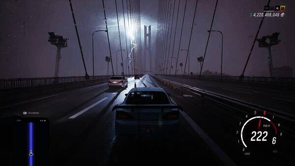 游戏内漂移场景截图，车辆在山路弯道高速滑行，轮胎喷出浓烈烟雾