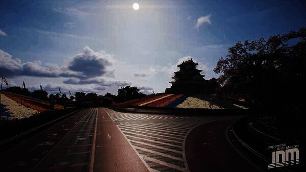 赛道起始点画面，赛车准备就绪，前方是蜿蜒山路