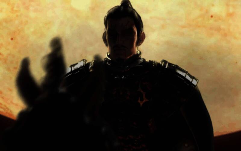 织田信长角色展示，身穿华丽铠甲，周身环绕幻魔能量