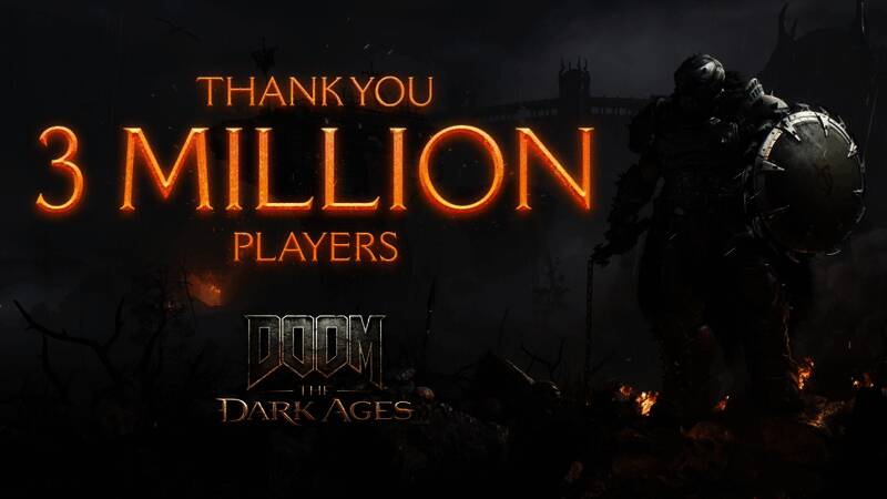 《毁灭战士：黑暗时代》宣传图，展示激烈战斗场景与标志性角色形象