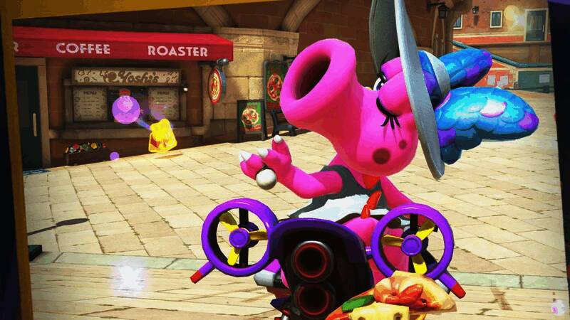 拍照模式下的镜头特写，角色做出胜利手势，屏幕下方显示各种滤镜选项