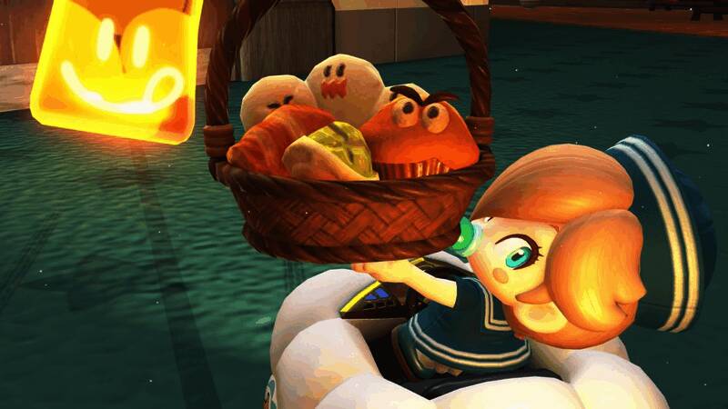 角色站在赛道边缘，镜头采用低角度拍摄，呈现出戏剧性光影效果