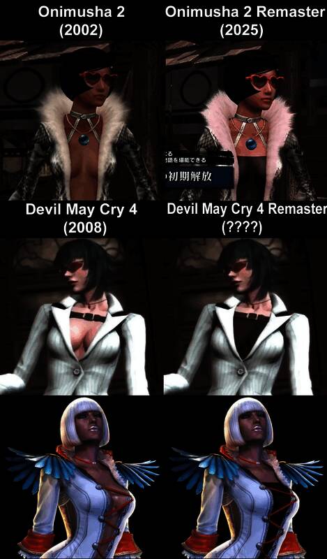 网友制作的梗图，模拟《鬼泣4》复刻版中女角色被和谐后的画面效果