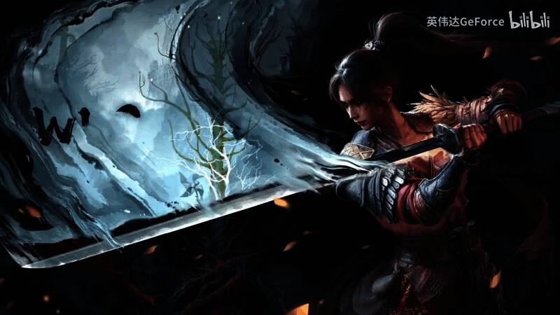 最终Boss战场景，巨型妖怪悬浮空中，背景雷电交加，主角蓄力准备发动致命一击