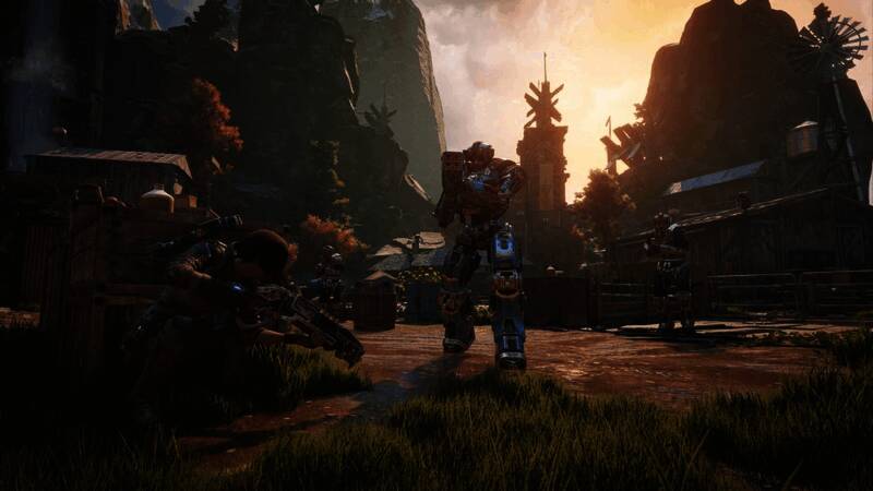 游戏实机画面展示越肩视角战斗系统，主角持枪警戒状态细节刻画精致