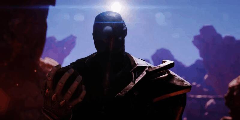 时间尊者正面特写，身穿华丽长袍，面部被金属面具遮挡，眼神冰冷